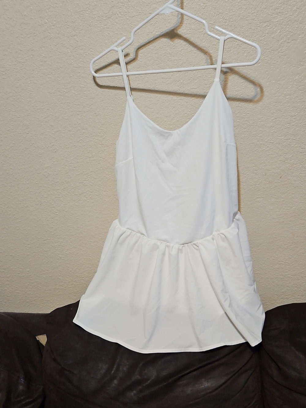 JoyLab White Spaghetti-Strap Peplum Mini Dress With Shorts